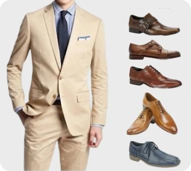 Terno azul com seleção de sapatos sociais