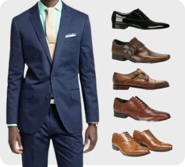 Terno bege com seleção de sapatos sociais